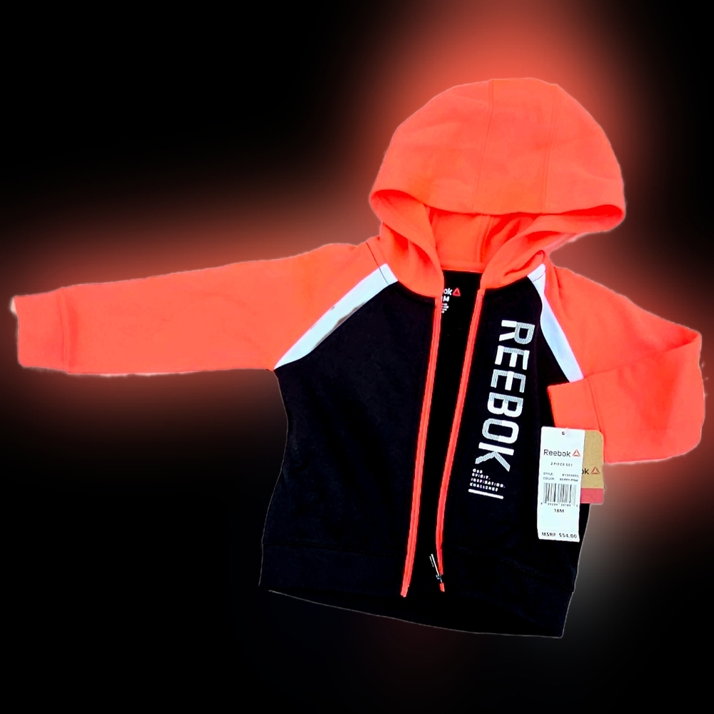 Hot pink and black Reebok lightweight zipper hoodie track jacket